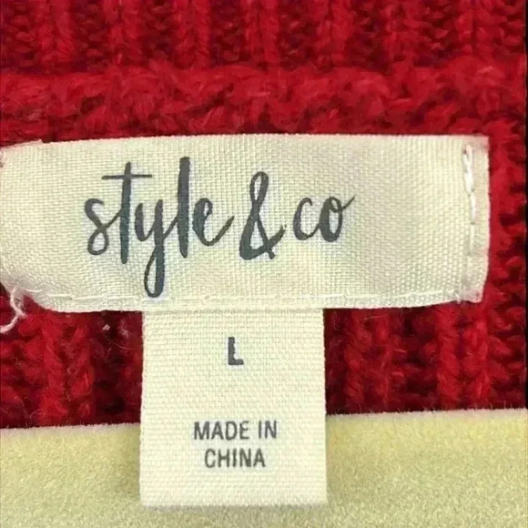Style & Co Women’s Sweater Sz Large Red Chunky Cotton Blend  Christmas Holiday - Picture 4 of 7